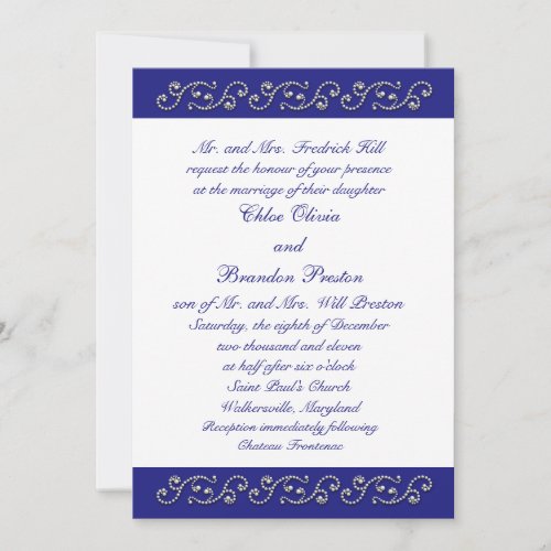 Pearls and Sapphire Blue Wedding Invitation