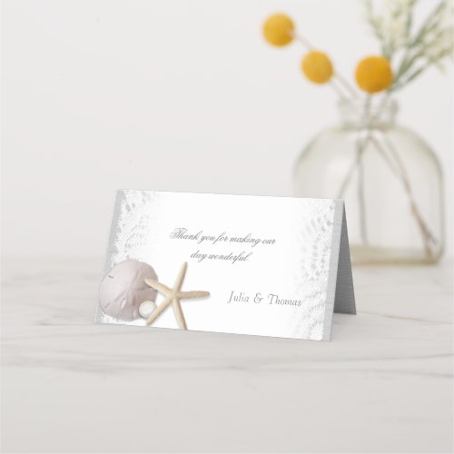 Pearls and White Lace Beach Wedding Place Card