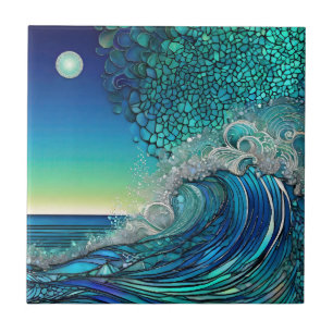 Pearls Beneath the Tide – Surreal Seascape Ceramic Tile
