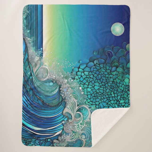 Pearls Beneath the Tide – Surreal Seascape Sherpa Blanket (Front)