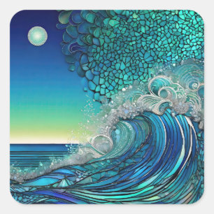 Pearls Beneath the Tide – Surreal Seascape Square Sticker