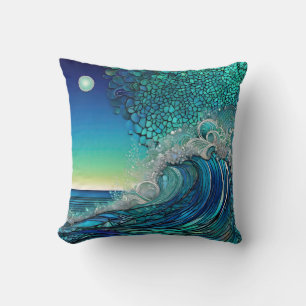 Pearls Beneath the Tide – Surreal Seascape Throw Pillow
