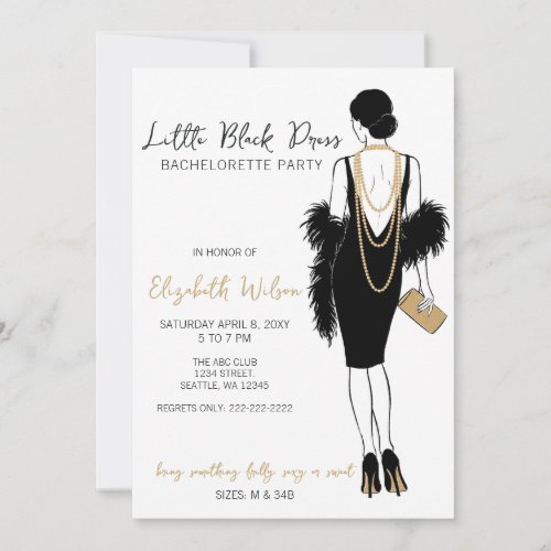 Pearls Black Dress High Heels Bachelorette Party Invitation