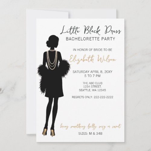 Pearls Black Dress High Heels Bachelorette Party Invitation