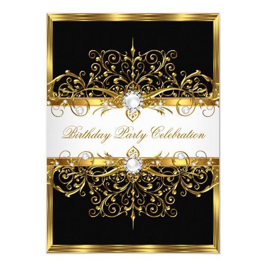 Pearls Black White Gold Elegant Birthday Party Card | Zazzle