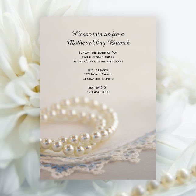 Pearls Blue Lace Mother's Day Brunch Invitation (Creator Uploaded)