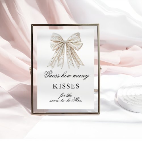 Pearls Bow How Many Kisses Bridal Shower Game Poster