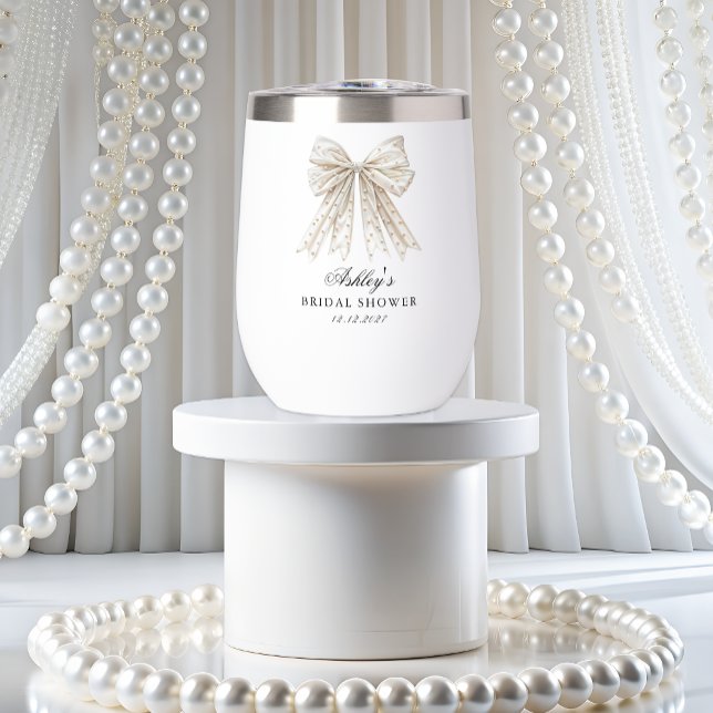 Pearls Bow She's Tying the Knot Bridal Shower Thermal Wine Tumbler (Creator Uploaded)