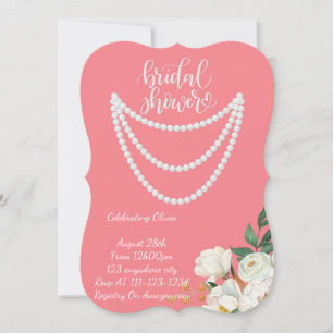 pearls bridal shower invitation in pink