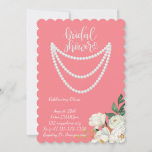 pearls bridal shower invitation in pink