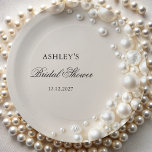 Pearls Bridal Shower Paper Plates<br><div class="desc">The item is a stunning blend of sophistication and romance, designed to celebrate the bride-to-be with timeless elegance. Set in a soft pastel color palette, this item exudes a sense of grace and refinement, perfect for a chic and stylish gathering. Delicate, lustrous pearls elegantly embellish the design, symbolizing purity, beauty,...</div>