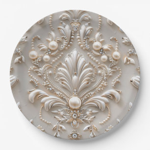 Pearls Crystals French Damask Embroidery Decoupage Paper Plates