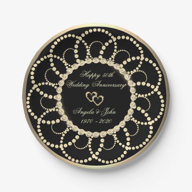 Pearls Diamonds 50th Wedding Anniversar Paper Plates (Front)