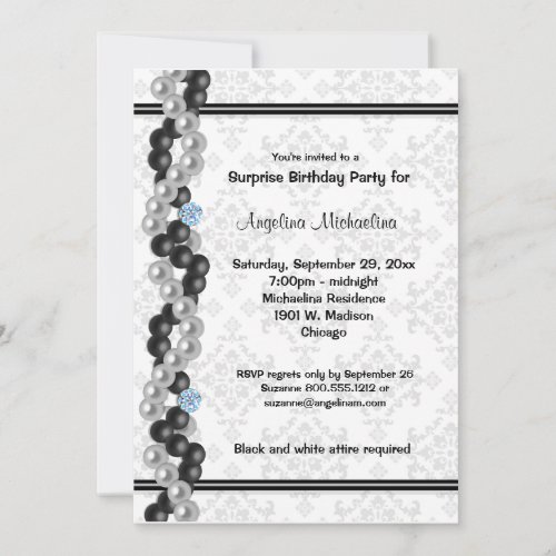 Pearls, Diamonds And Damask Surprise Party Inivte Personalized Invitation