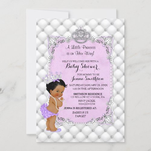 Pearls Diamonds Ethnic Princess Baby Girl Lavender Invitation