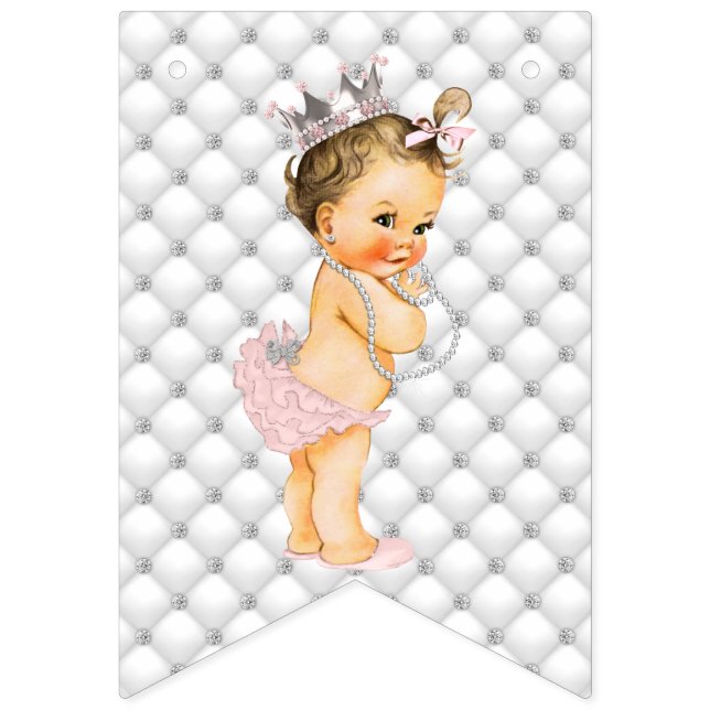 Pearls Diamonds Princess Crown Baby Girl Glam Bunting Flags (Eighth Flag)