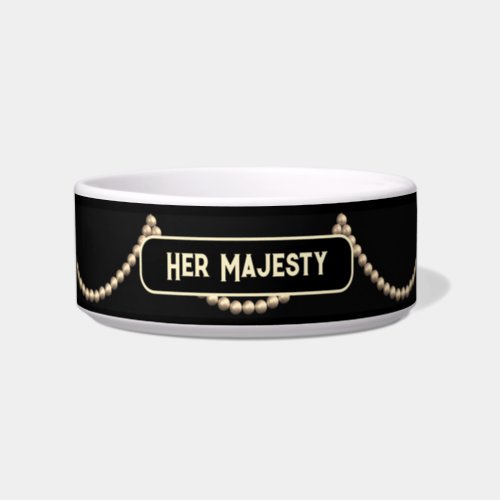Pearls Draped on Black _ Her Majesty  Custom Name Bowl