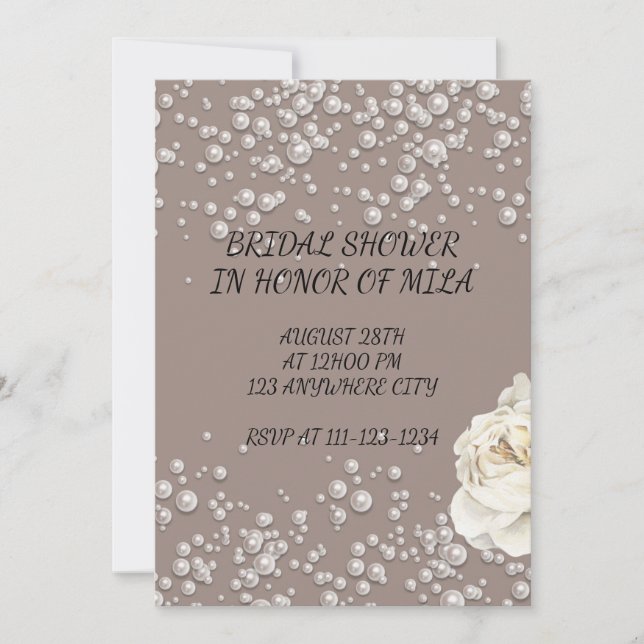 Pearls elegant modern bridal shower, wedding  invitation (Front)