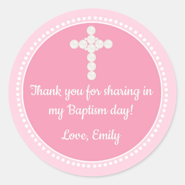 Pearls Favor Label Pink Girl Baptism Communion (Front)