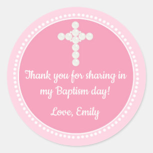 Pearls Favor Label Pink Girl Baptism Communion