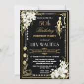 Pearls Floral Art Deco Gatsby Birthday ANY AGE Inv Invitation (Front)