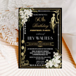 Pearls Floral Art Deco Gatsby Birthday ANY AGE Inv Invitation<br><div class="desc">Personalize this vintage art deco floral Great Gatsby roaring 20s theme birthday invitation easily and quickly, simply press the customize it button to further re-arrange and format the style and placement of the text.  Featuring a chic art deco frame, ivory white orchid and lily floral, sparkling pearls and black and...</div>