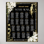 Pearls Floral Art Deco Gatsby Roaring 20s Seating  Poster<br><div class="desc">Personalize this vintage art deco floral Great Gatsby roaring 20s theme seating chart poster sign easily and quickly, simply press the customize it button to further re-arrange and format the style and placement of the text. Featuring a chic art deco frame, ivory white orchid and lily floral, sparkling pearls and...</div>