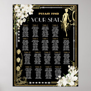 Pearls Floral Art Deco Gatsby Roaring 20s Seating  Poster