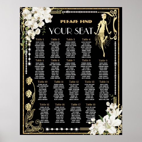 Pearls Floral Art Deco Gatsby Roaring 20s Seating  Poster