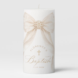 Pearls Gold Bow Girl Baptism Pillar Candle