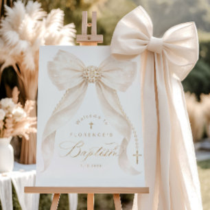 Pearls Gold Bow Girl Baptism Welcome Foam Board