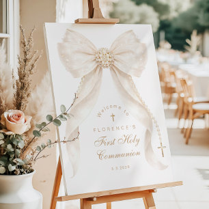 Pearls Gold Cross Bow First Holy Communion Welcome Foam Board