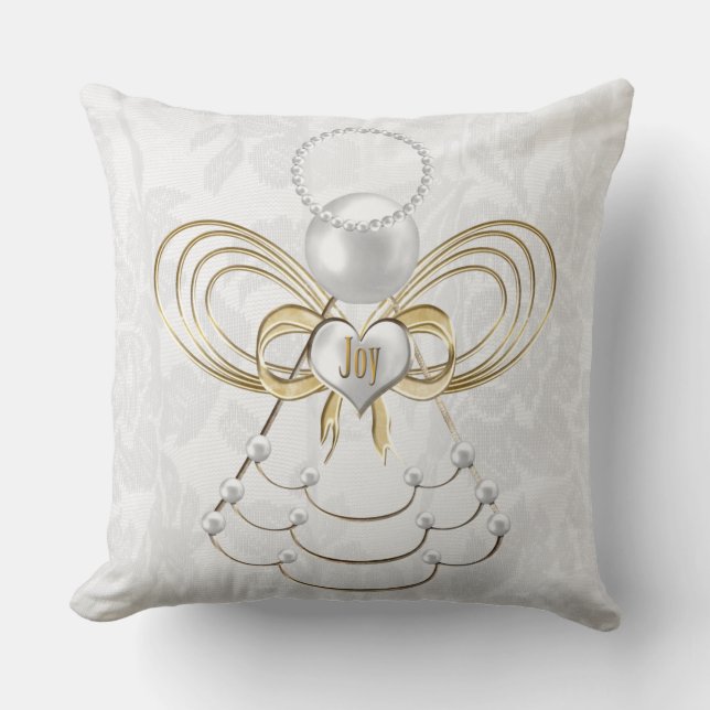 Pearls Gold Metallic Christmas Angel of Joy Throw Pillow (Front)