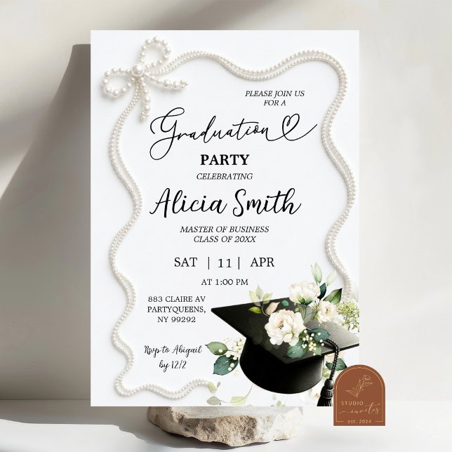 Pearls Graduation Party Invitation (Creator Uploaded)