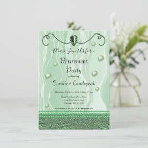 Pearls & Green Silk Retirement Party Invitation