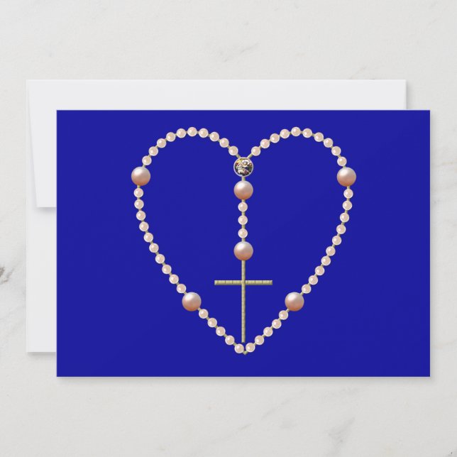 "Pearls" heart shaped Rosary Invitation (Front)