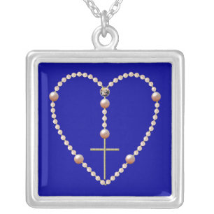 "Pearls" heart shaped Rosary Silver Plated Necklace