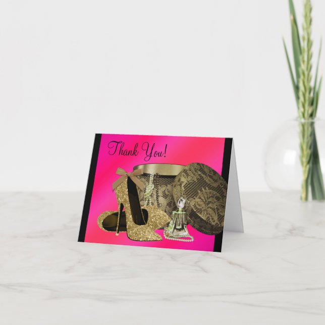 Pearls High Heel Shoes Hot Pink Thank You Card (Front)
