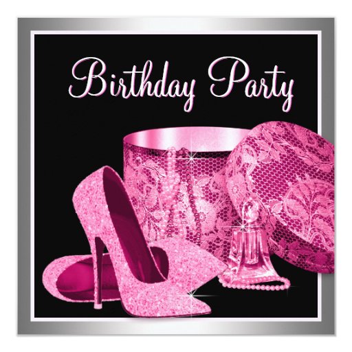 Pearls High Heel Shoes Womans Hot Pink Birthday Card | Zazzle