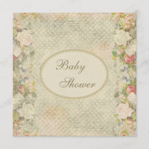 Pearls & Lace Shabby Chic Flowers Baby Shower Invitation