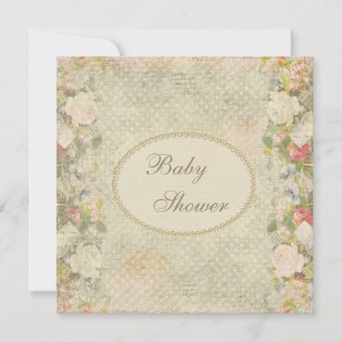 Pearls  Lace Shabby Chic Flowers Baby Shower Invitation
