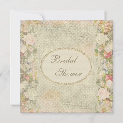 Pearls  Lace Shabby Chic Flowers Bridal Shower Invitation