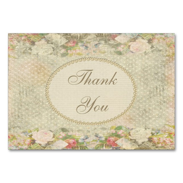 Pearls & Lace Shabby Chic Flowers Thank You (Front)