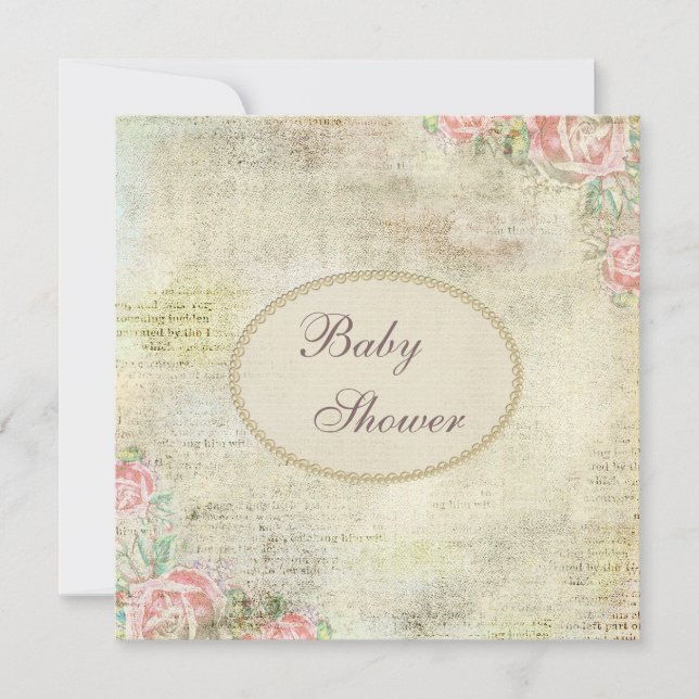 Pearls & Lace Shabby Chic Roses Baby Shower Invitation (Front)