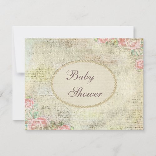 Pearls  Lace Shabby Chic Roses Baby Shower Invitation
