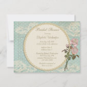 Pearls & Lace Shabby Chic Roses Bridal Shower Invitation (Back)