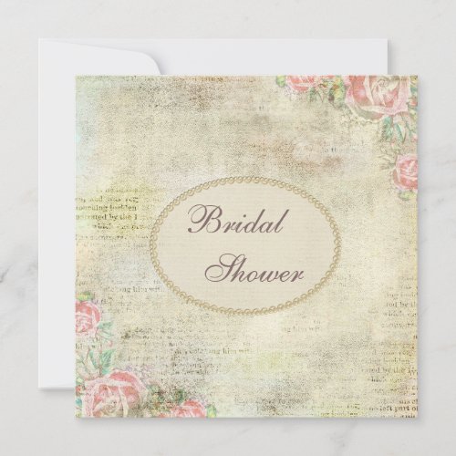 Pearls  Lace Shabby Chic Roses Bridal Shower Invitation