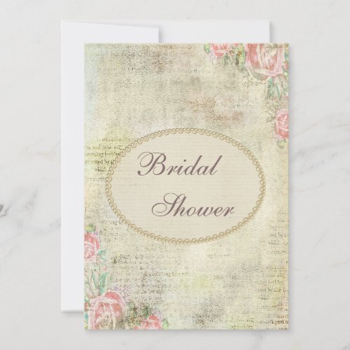 Pearls  Lace Shabby Chic Roses Bridal Shower Invitation