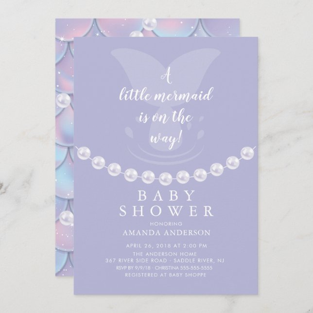 Pearls & Mermaid Baby Shower Invitation (Front/Back)