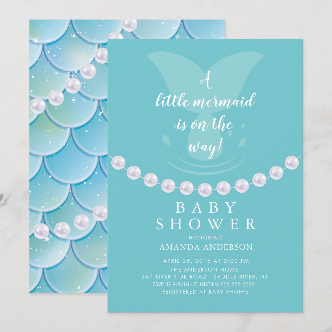 Pearls & Mermaid Baby Shower Invitation Zazzle